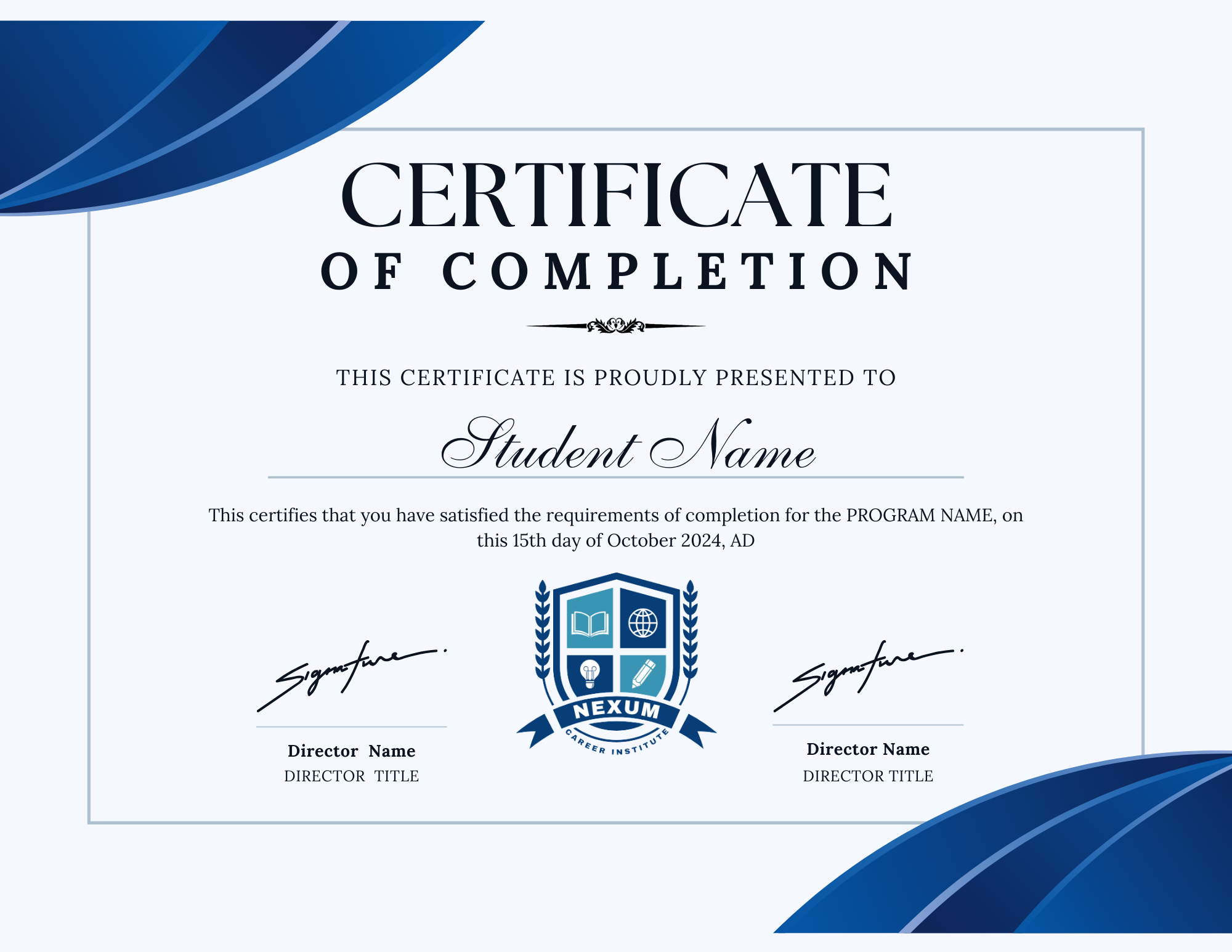 Sample Completion Certificate